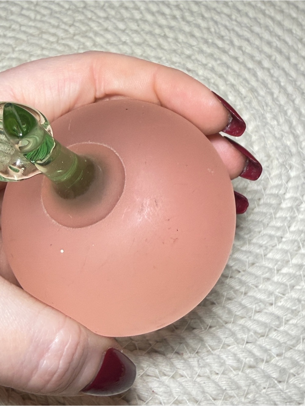 Vintage Pink Art Glass Apple Paperweight Green Stem Leaf Fruit Decor - Picture 7 of 14